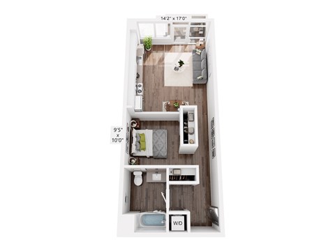 Floor plan for studio, 1 bath, 610 sqft